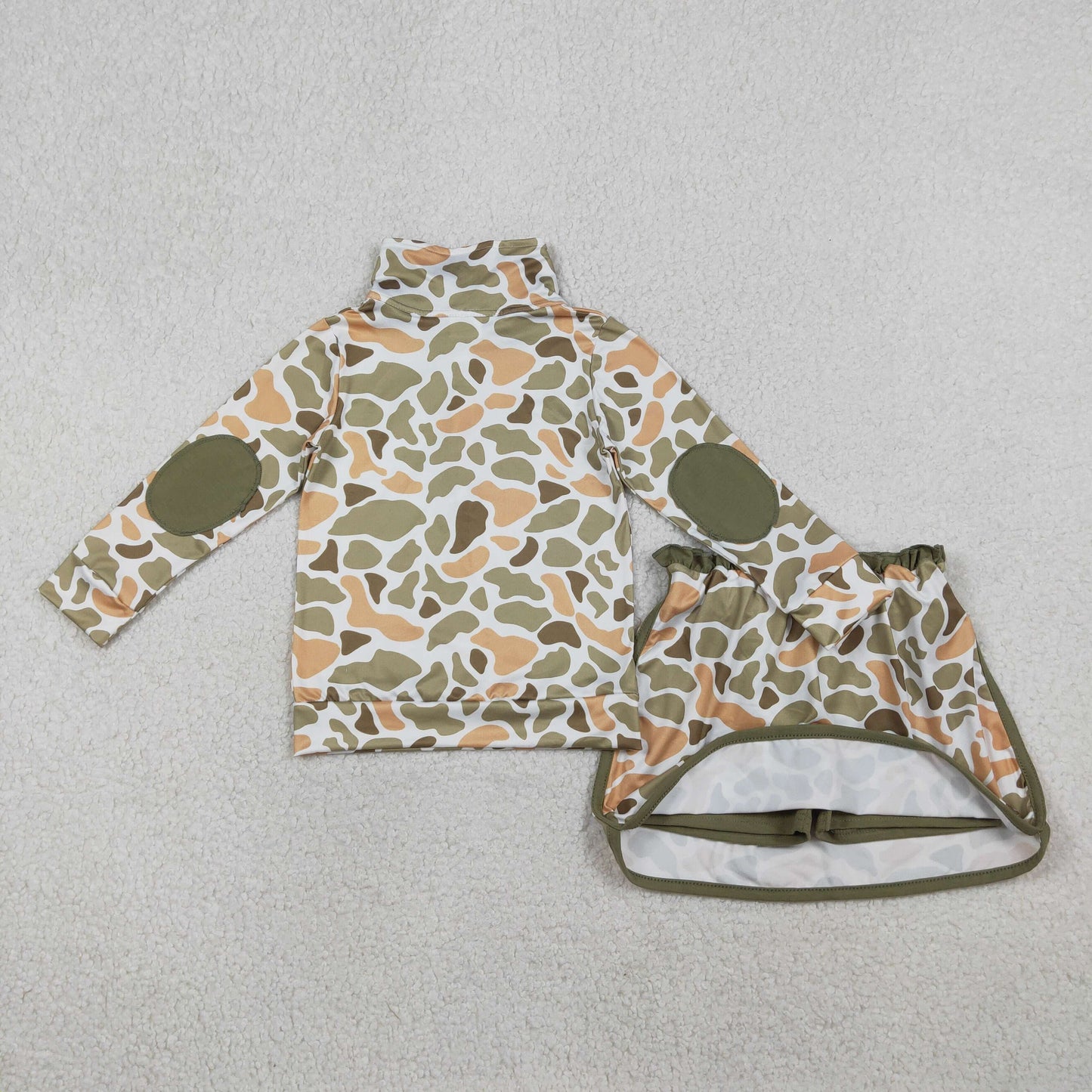GLD1545 Hunting Camo Zipper Long Sleeve Skorts Girls Set