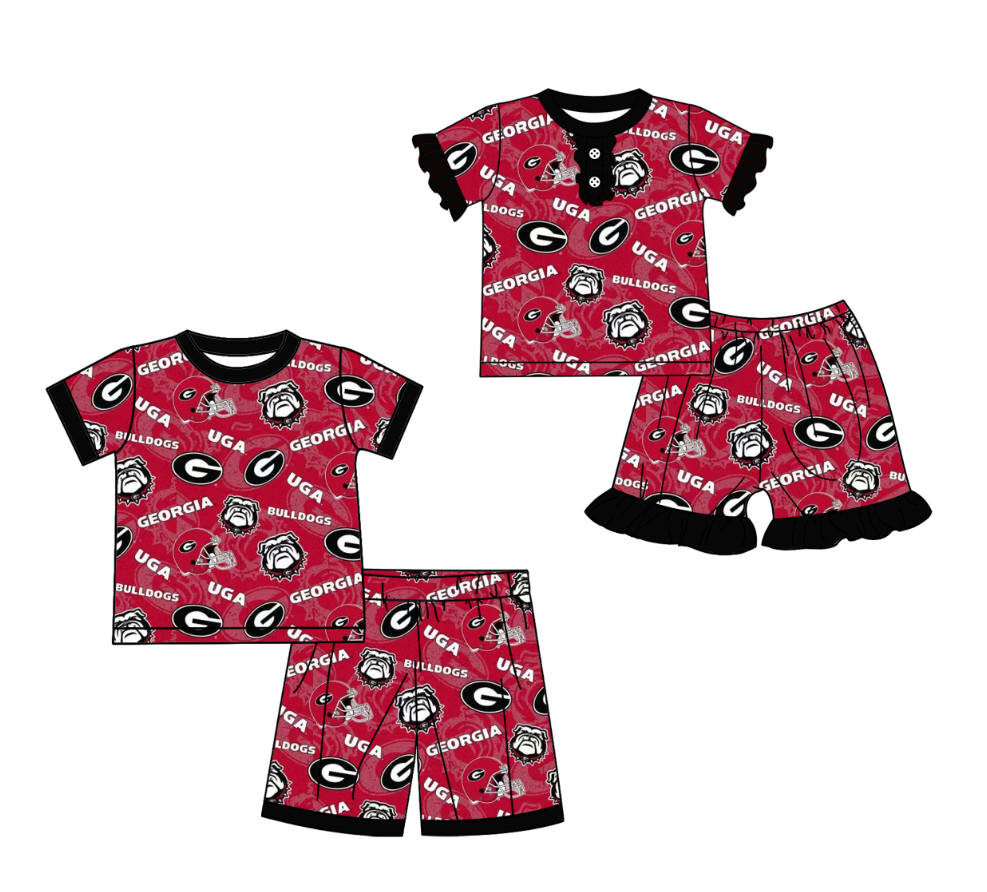 custom moq 3 football team georgia bulldog red set sibling clothes