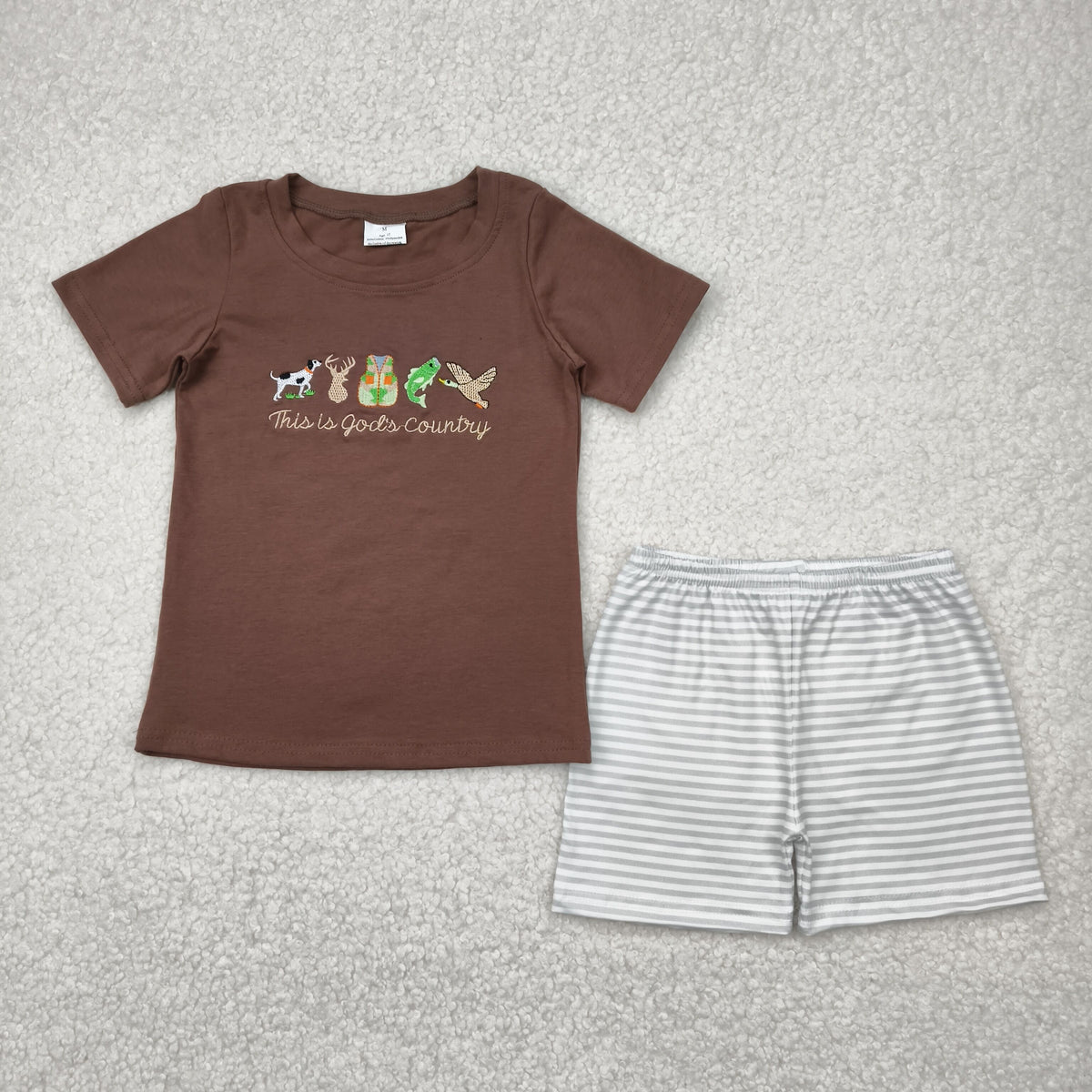 embroidery BSSO1410 this is god's country hunting deer fishing short sleeve shorts boys set