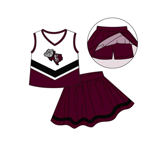 Custom Moq 5 football team bulldog maroon sleeveless skirt skorts girls set