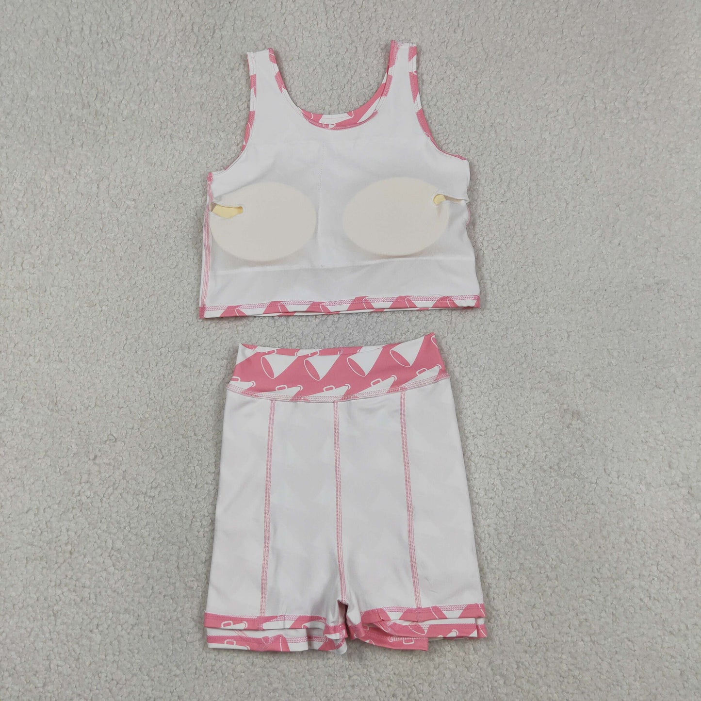 GSD1467 yoga football team cheerleading pink sleeveless skirt with shorts girls set