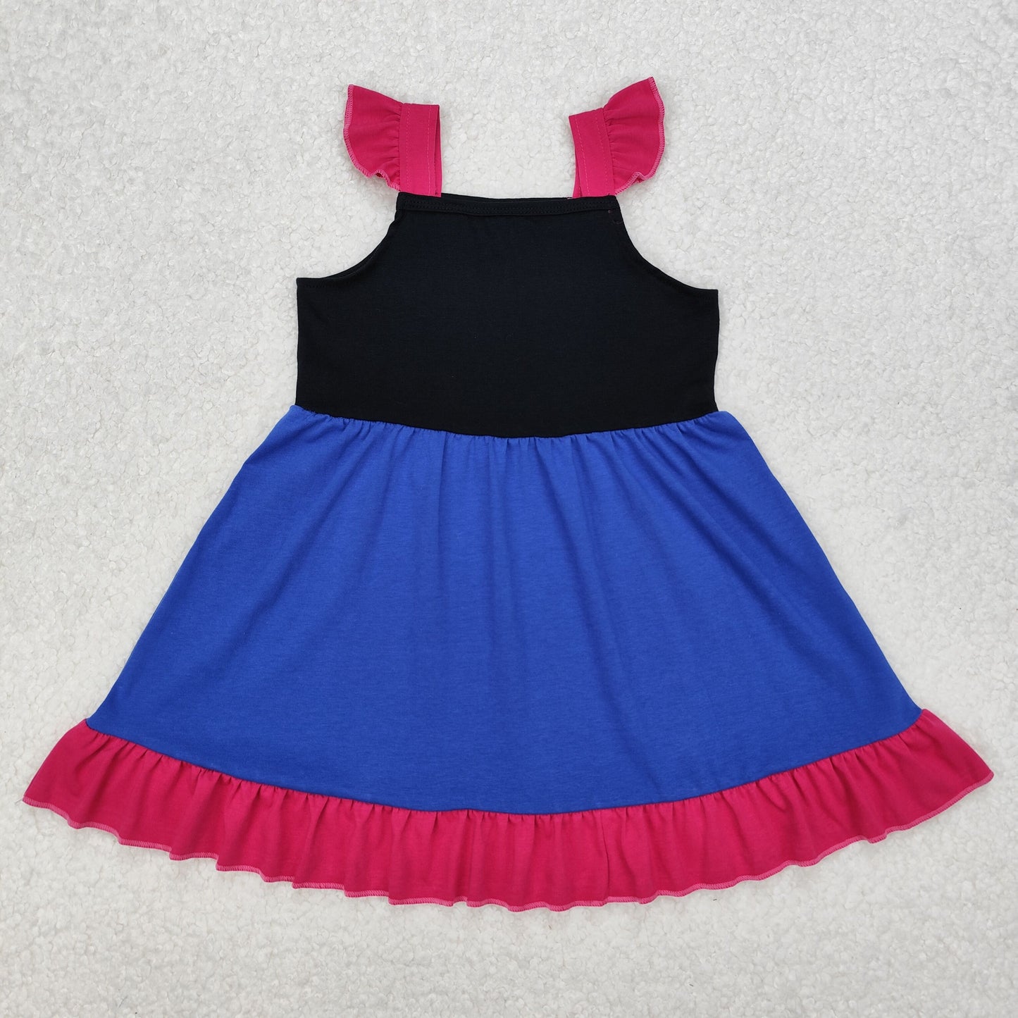 GSD1880 Cartoon Princess Purple Black Flutter Sleeve Girls Dress