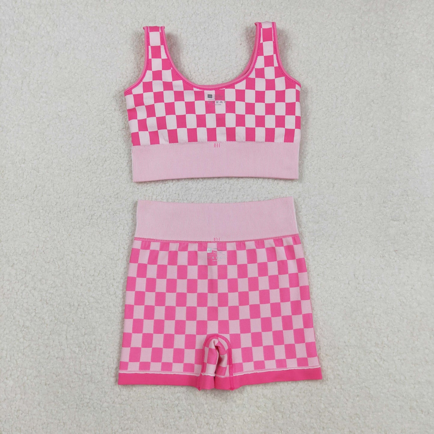 GSSO2704 adult women hot pink checkered sleeveless shorts set