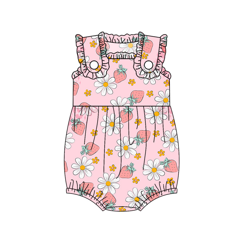 preorder Strawberry Flowers Pink Sleeveless Girls Romper