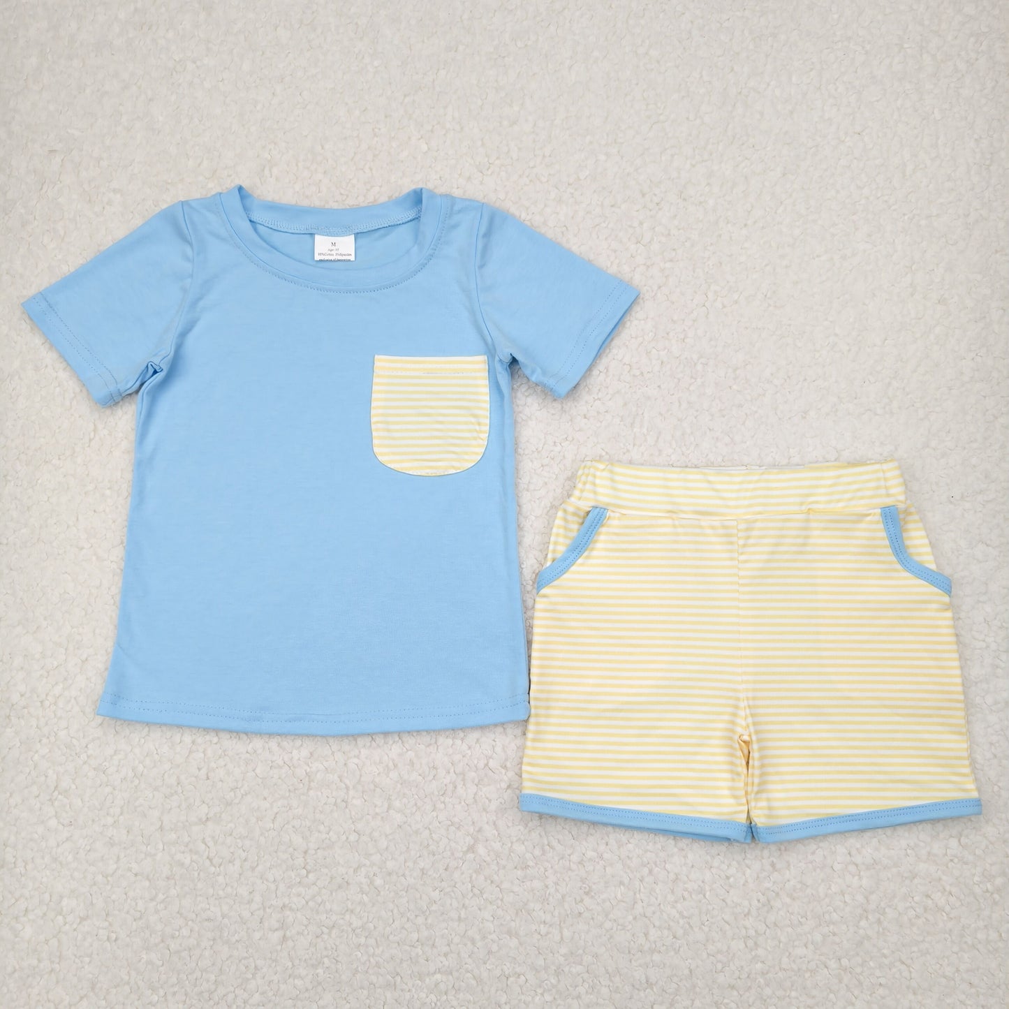 BSSO1393 blue pocket short sleeve yellow shorts boys set