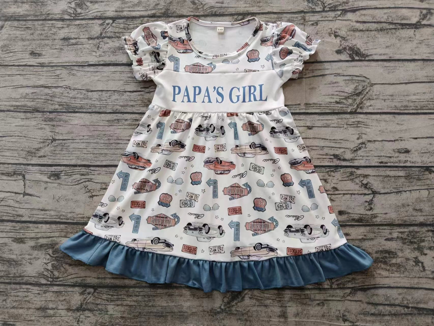 custom PAPA‘s Girl blue short sleeve girls dress
