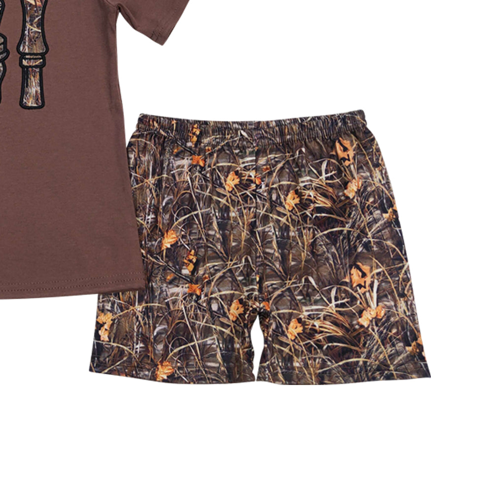 UAS SHOP BSSO0780 embroidery duck call short sleeve hunting branch shorts boys set
