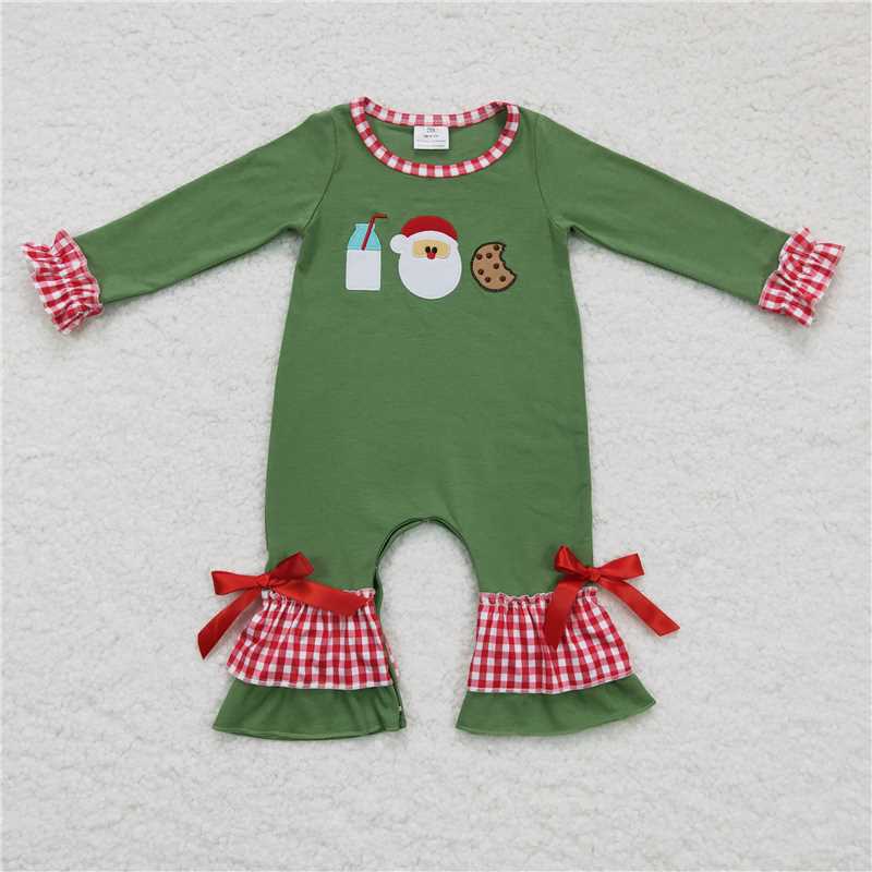 Embroidery Christmas Santa milk cookie green RTS Sibling Clothes