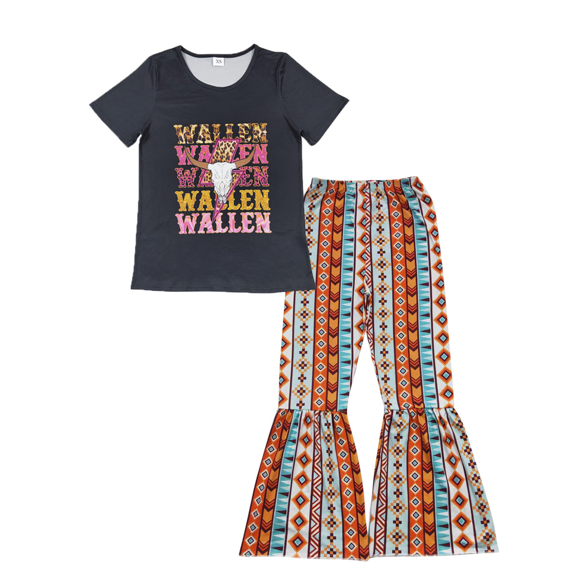 Wallen cow black short sleeve top Bohemian style pants adult set