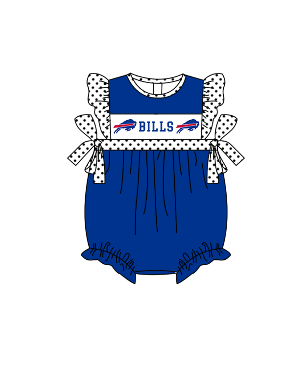 Custom Moq 3 Football Team Bills Blue Flutter Sleeve Girls Romper