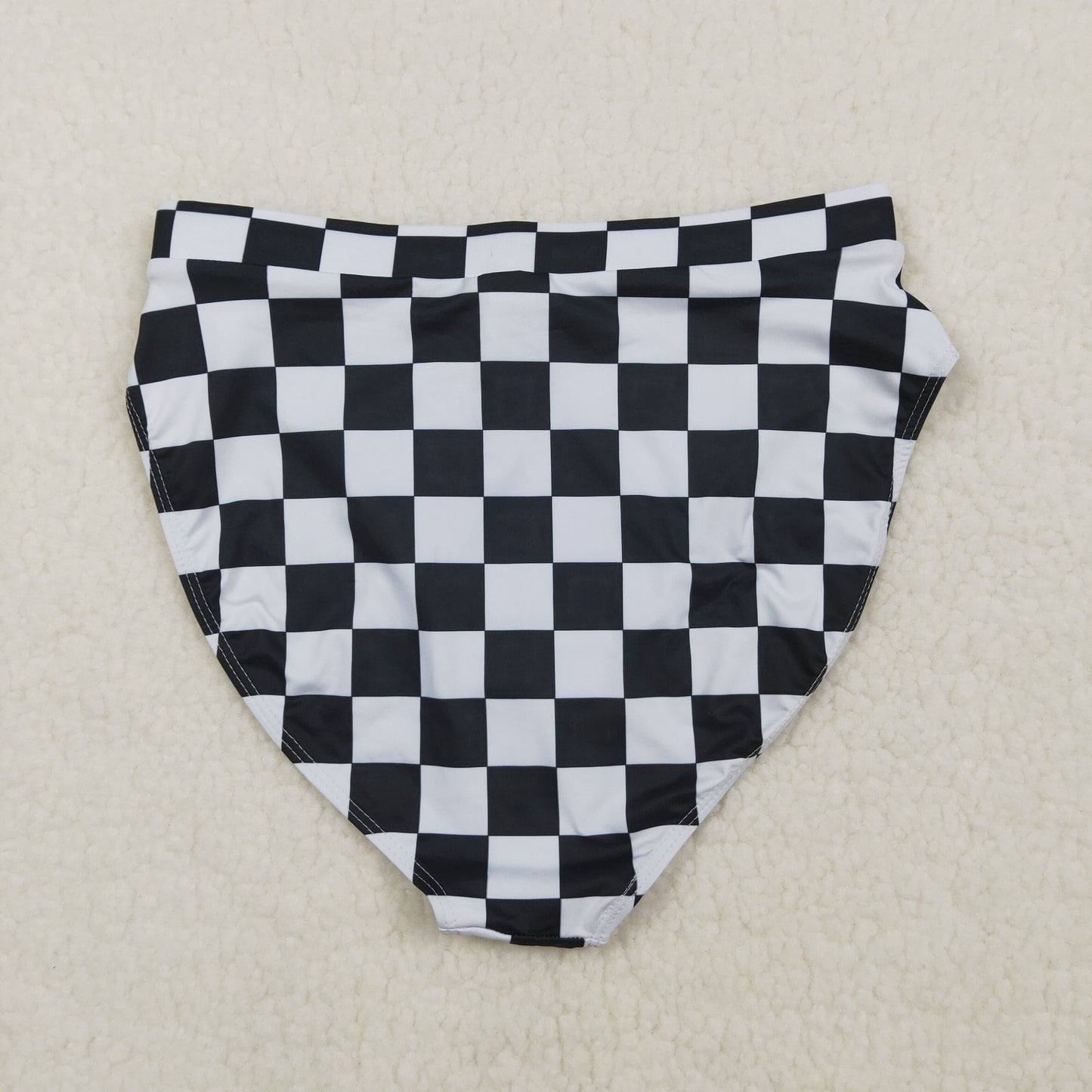 S0737 Black Checkered Adult Woman Swimsuits Shorts