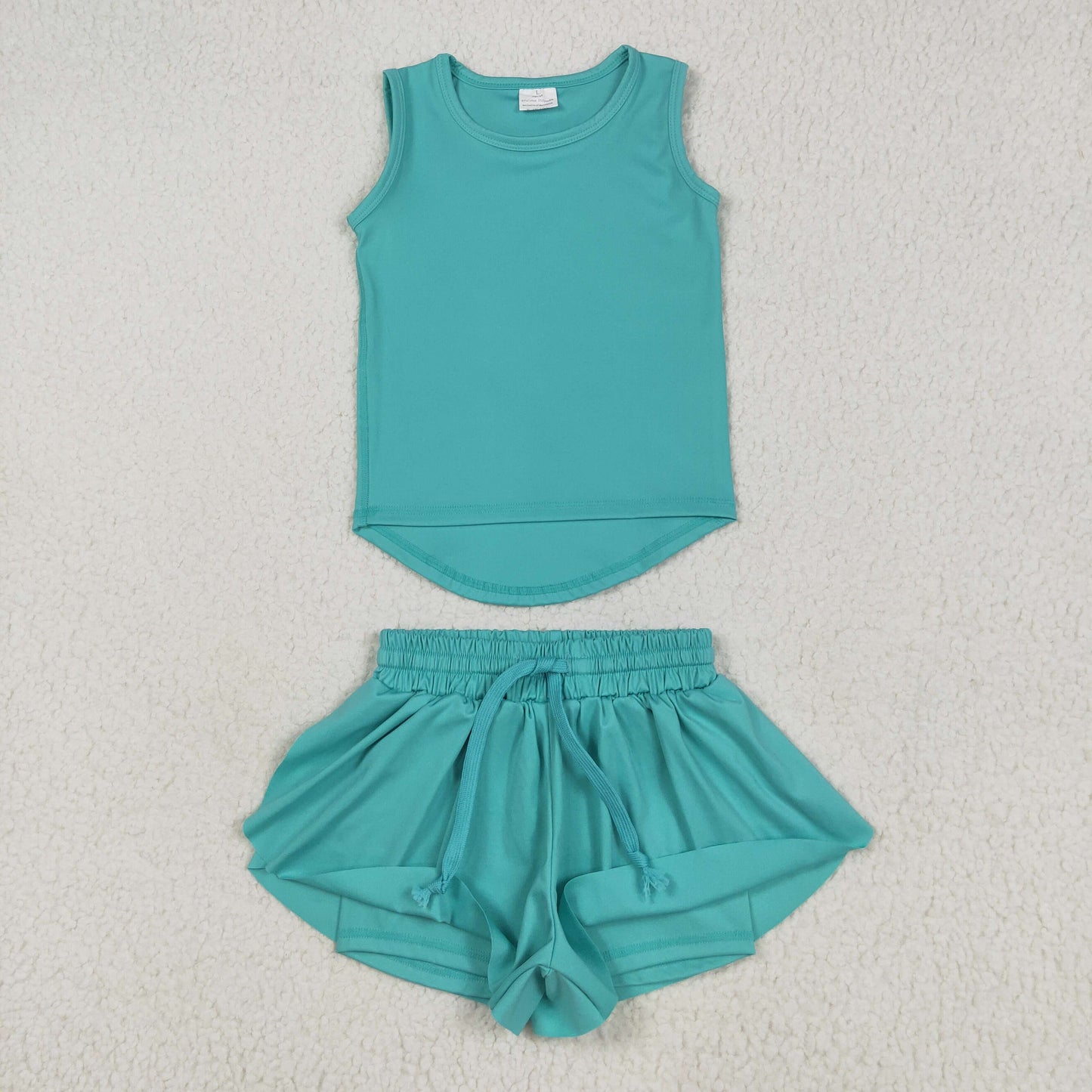 GSSO2572 yoga bright blue sleeveless shorts girls set