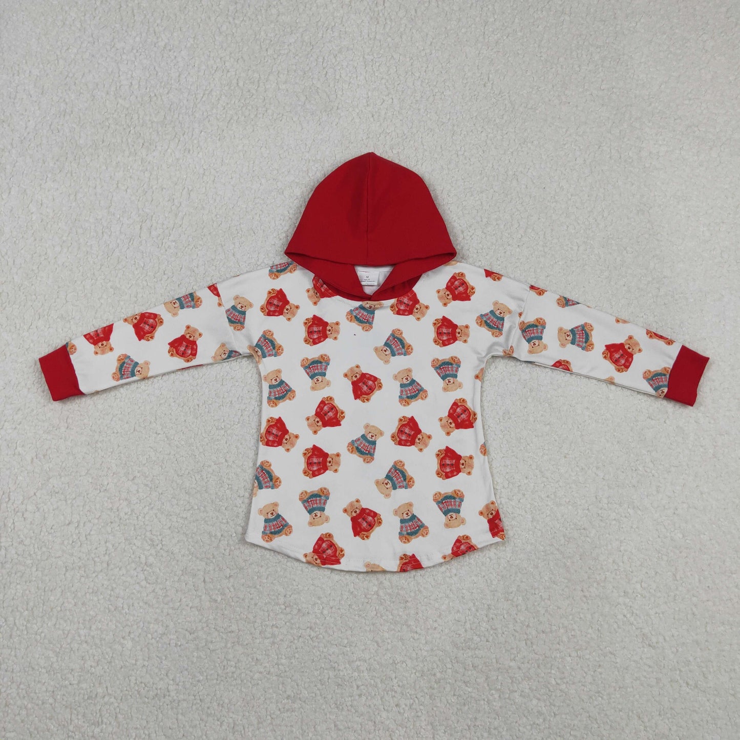 BT1056 red green cartoon bear long sleeve hoodie boys pullover