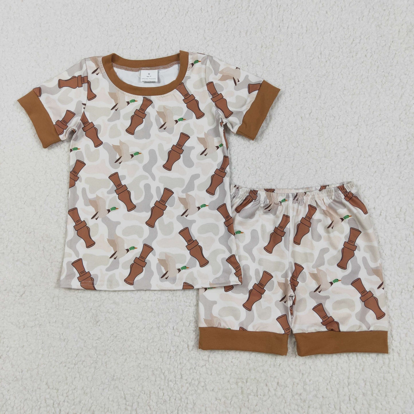 BSSO1324 duck call camo brown short sleeve shorts boys pajamas