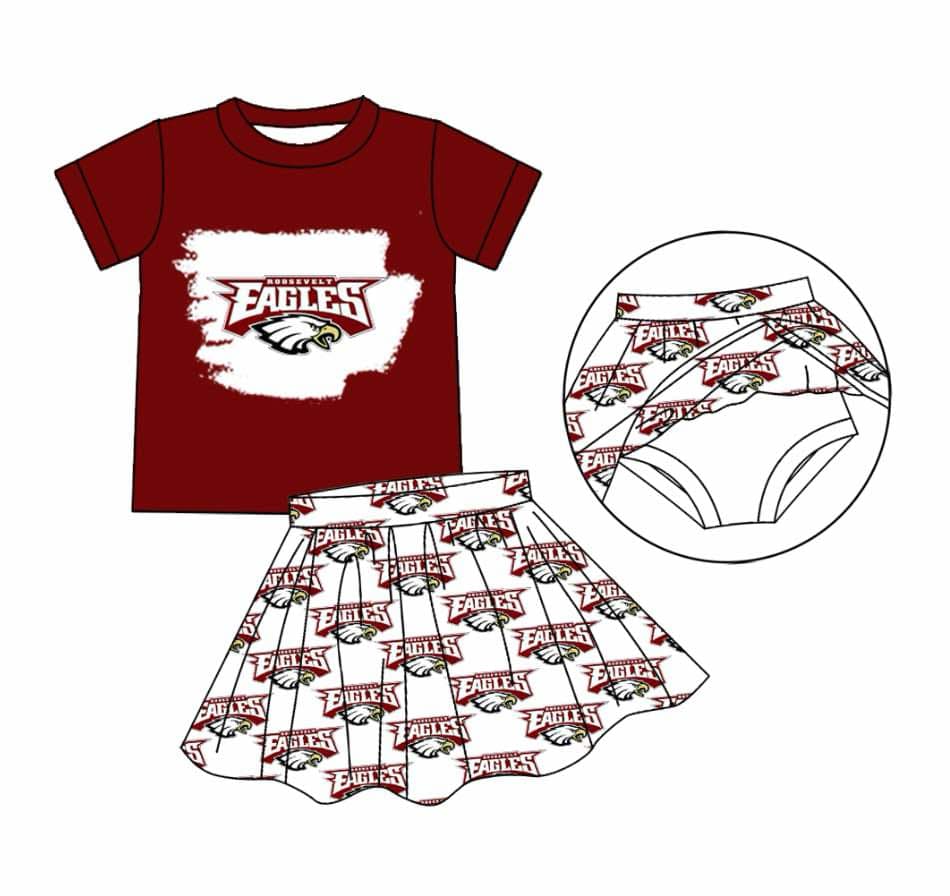 custom moq 3 football team 8 short sleeve skorts girls set