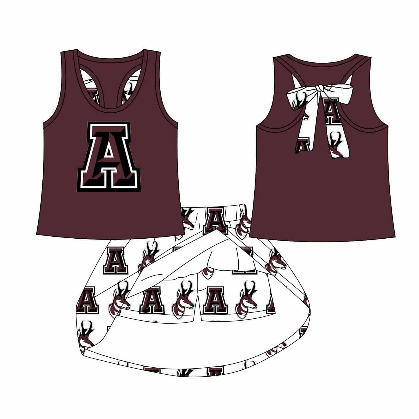 custom moq 3 football team 1 sleeveless with bow skorts girls set