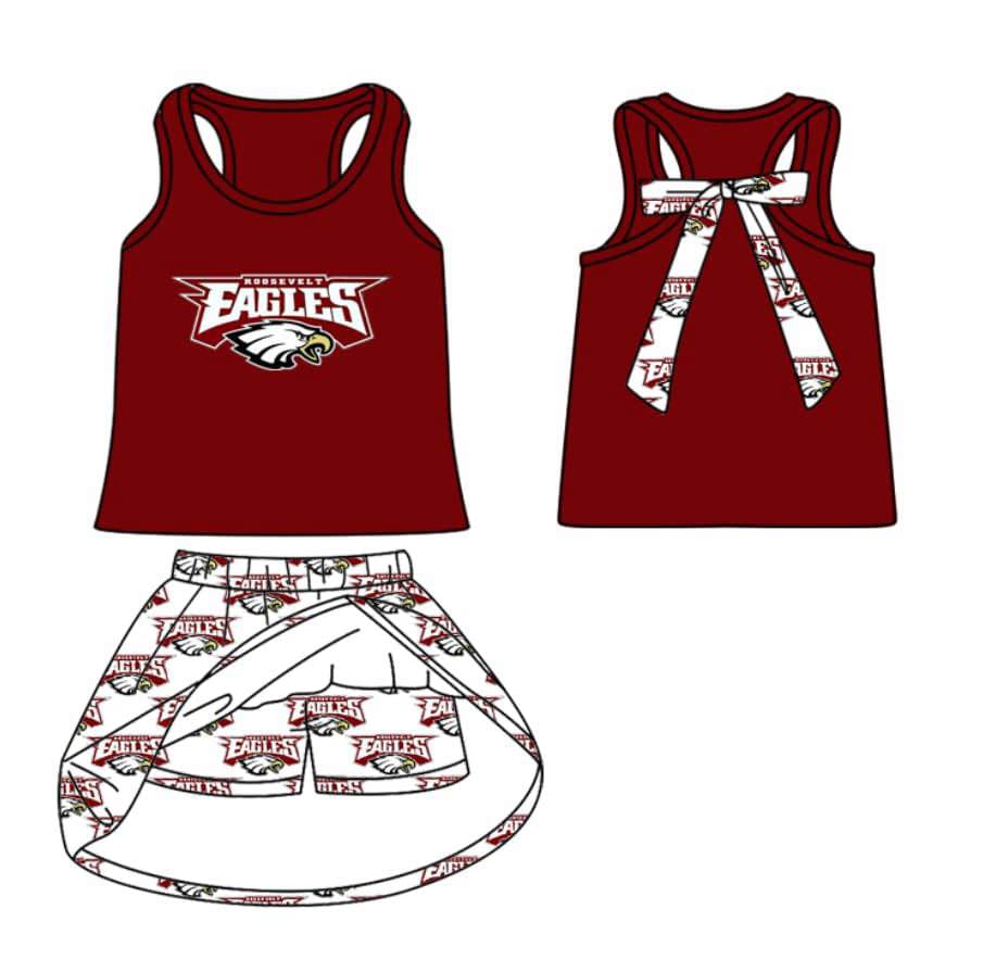 custom moq 3 football team 1 sleeveless with bow skorts girls set