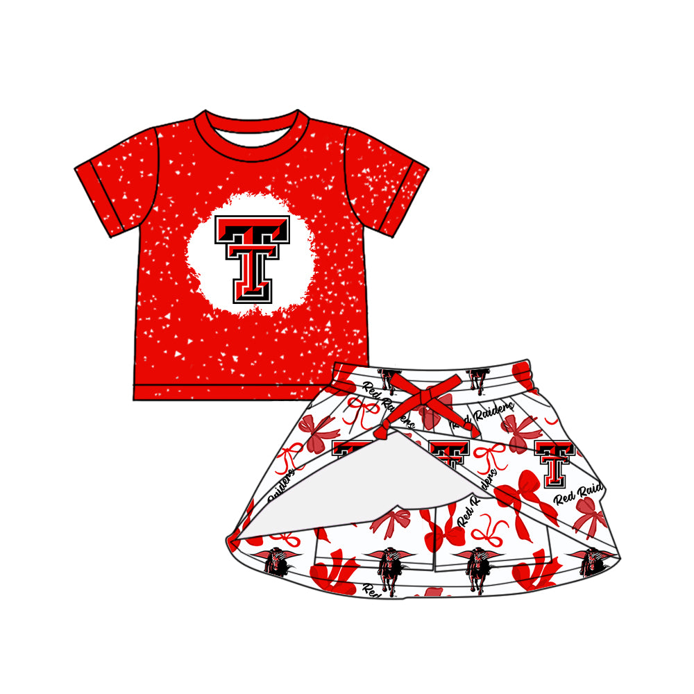 custom moq 3 football team 3 short sleeve skorts girls set