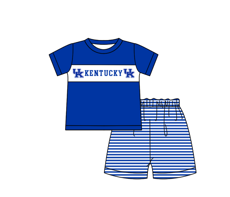 Custom Moq 3 Football Team Kentucky Blue Short Sleeve Shorts Boys Set