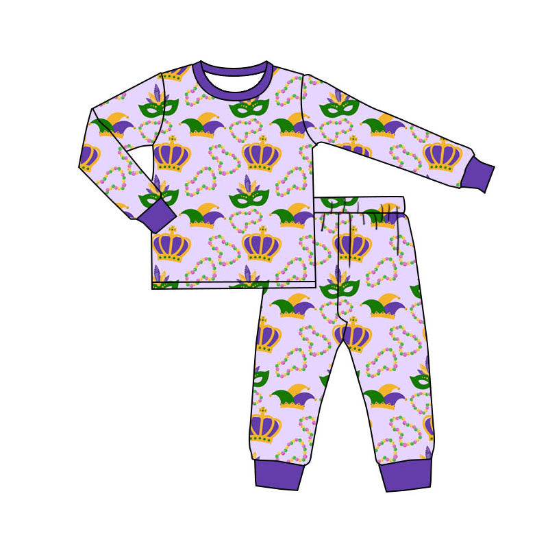 custom moq 5 Mardi Gras mask purple long sleeve girls girls pajamas