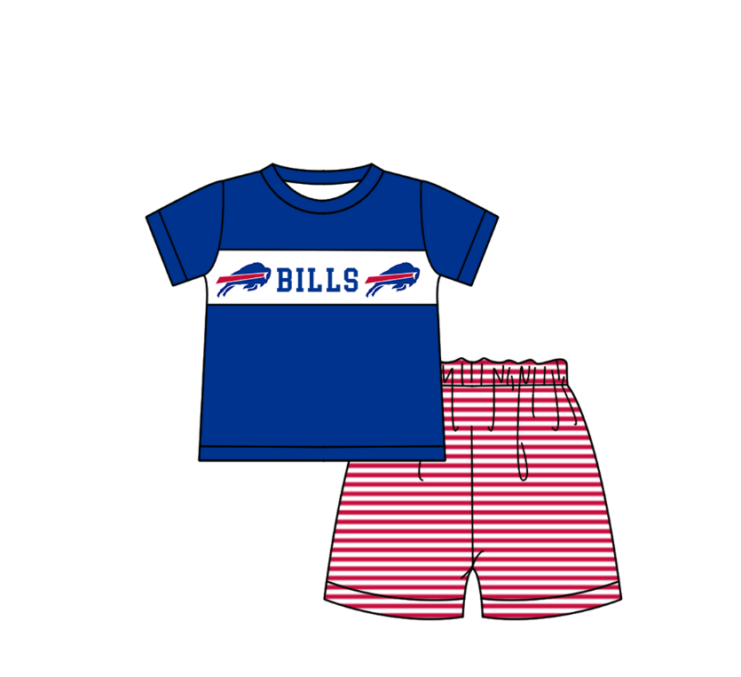 Custom Moq 3 Football Team Bills Blue Short Sleeve Shorts Boys Set