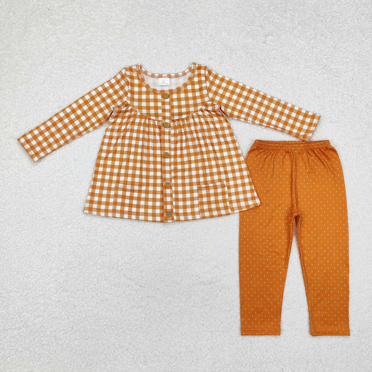 GLP1895 orange checkered long sleeve orange pants girls set