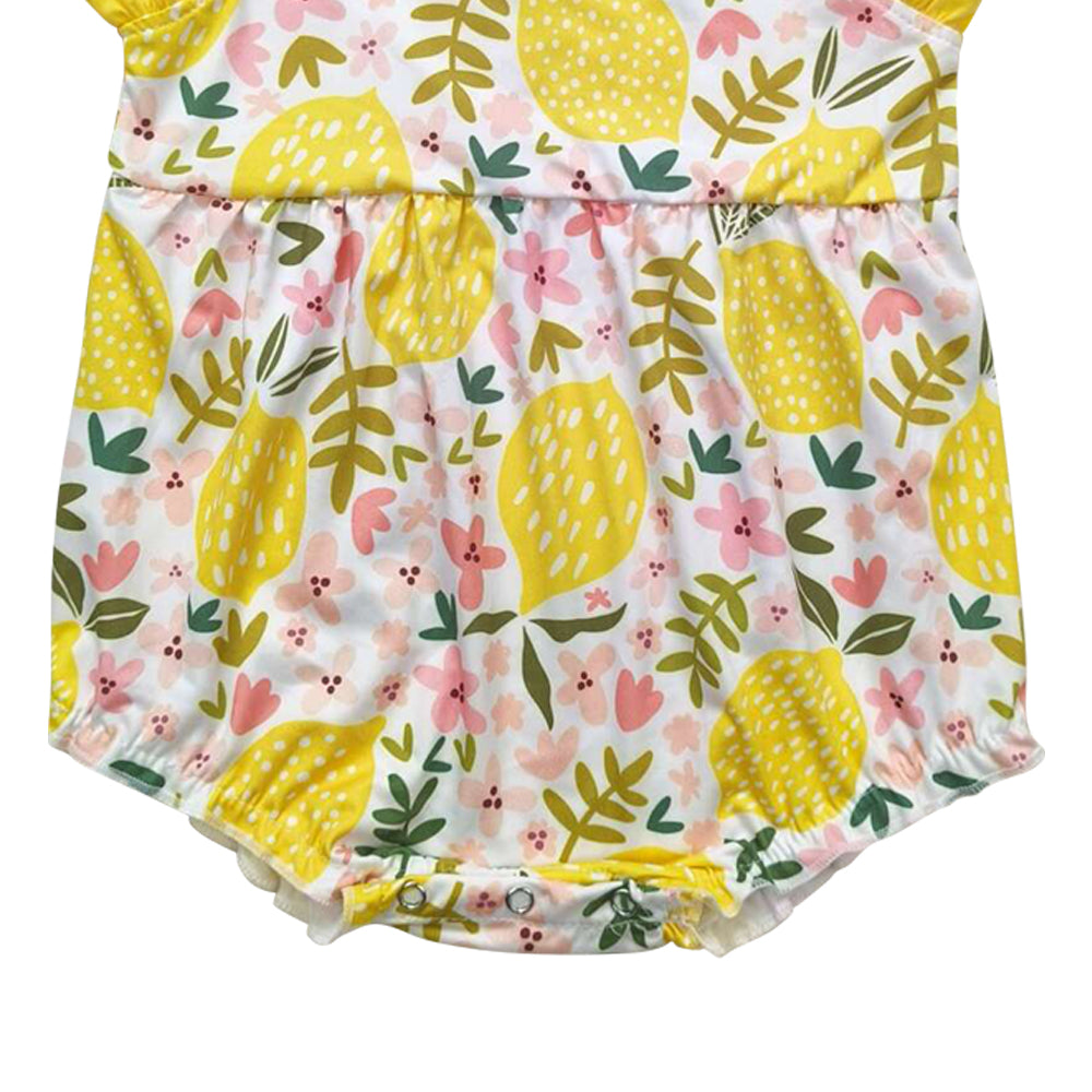 SR1224 Lemon flowers yellow sleeveless girls romper