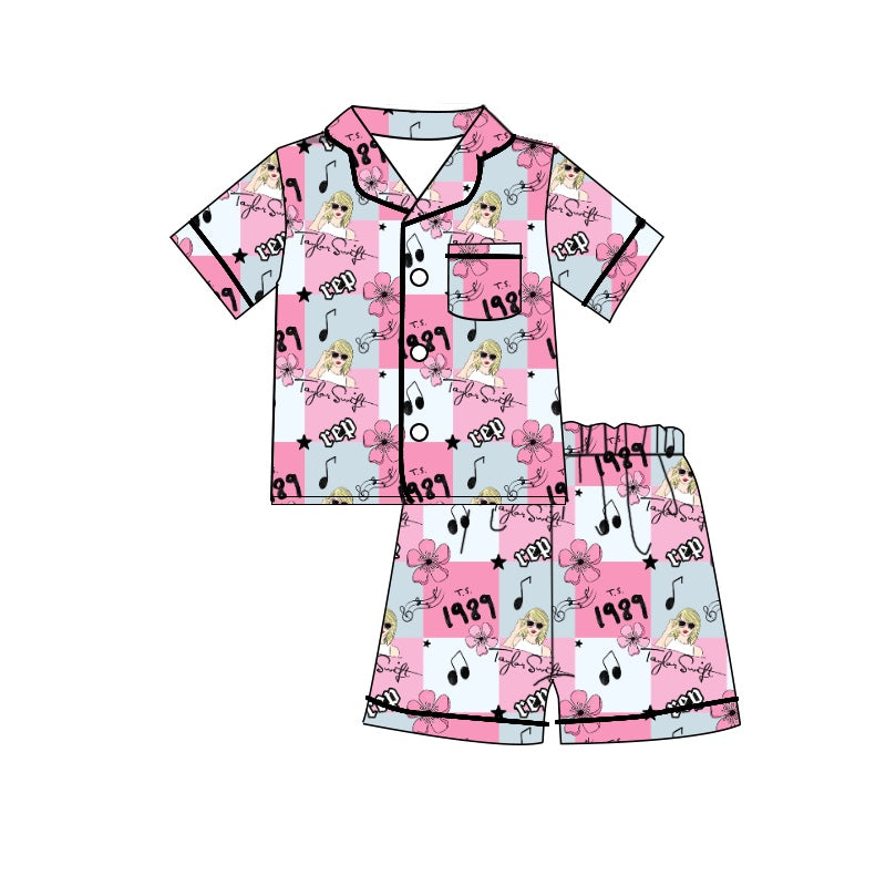 Custom 1989 Country singer flowers pink pocket short sleeve shorts girls pajamas moq 3