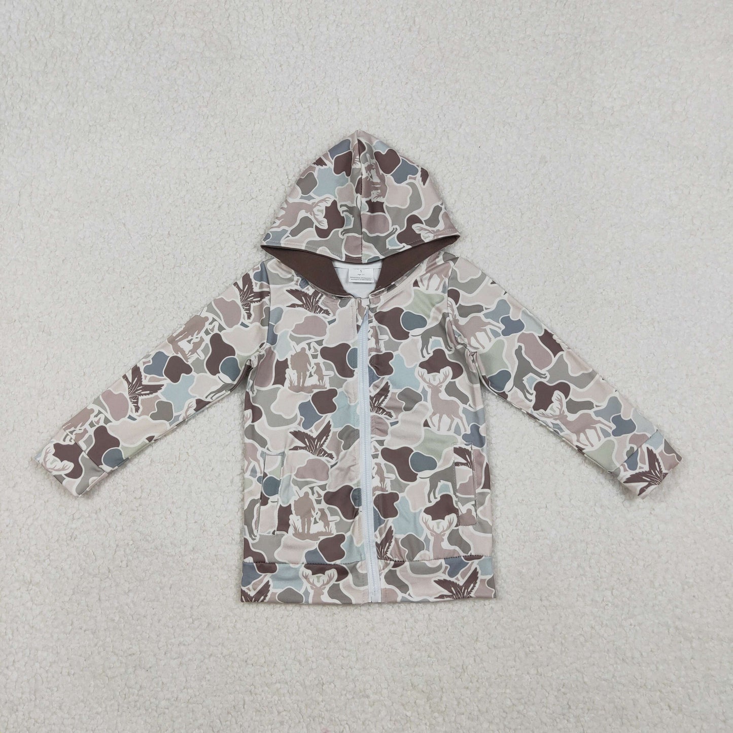 BT1390 hunting camo dog deer mallard duck hoodie zipper long sleeve boys coat