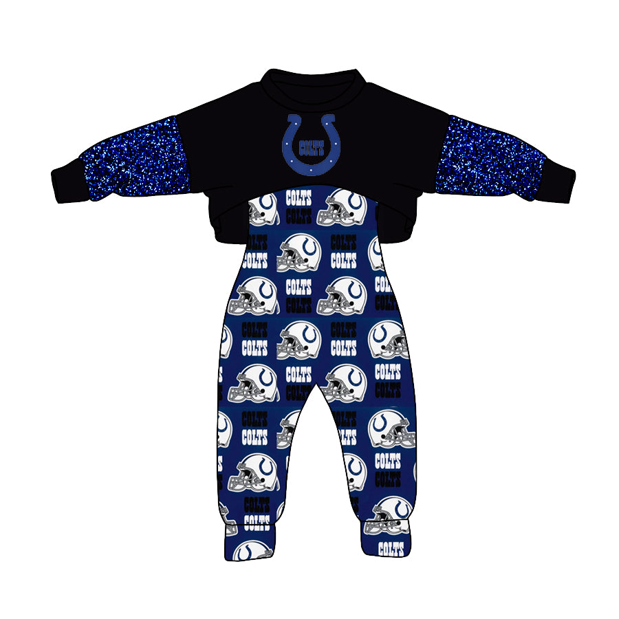 custom S 9.13 Black blue long sleeve jumpsuit set