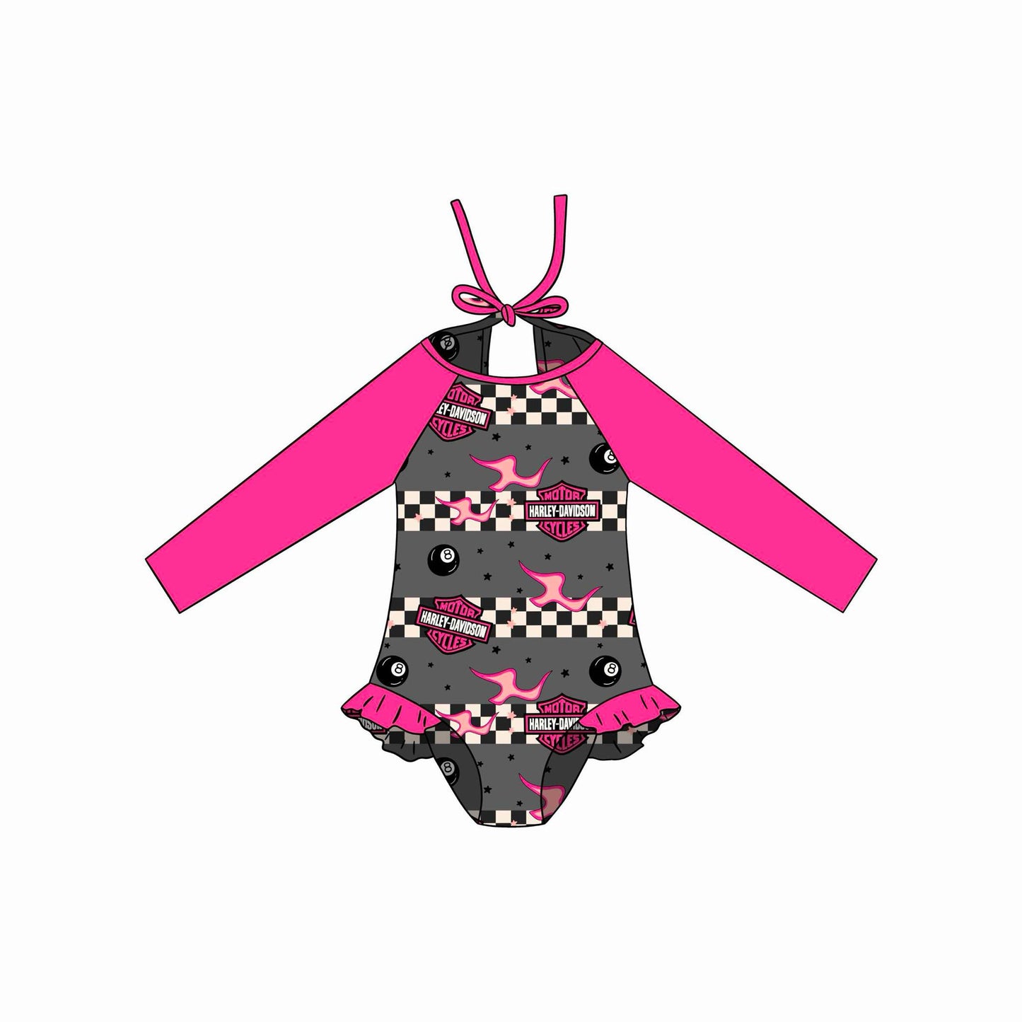 custom motor ball hot pink long sleeve girls bathing swimsuits