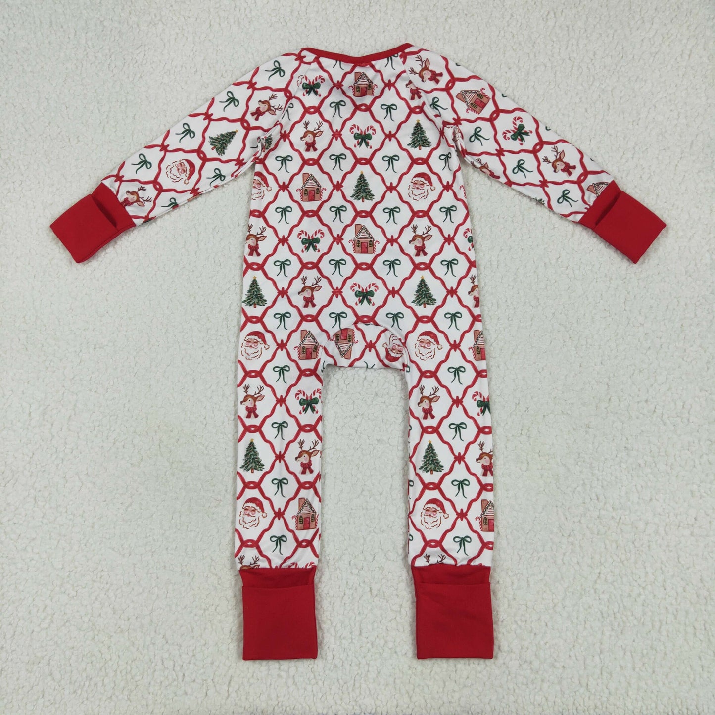 Christmas gingerbread house Santa bows red pajamas/romper RTS sibling clothes