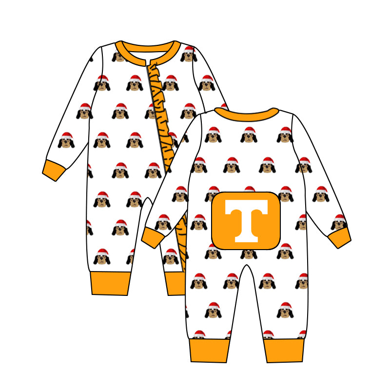 custom Team 3 Christmas Dogs Yellow Long Sleeve Girls Romper