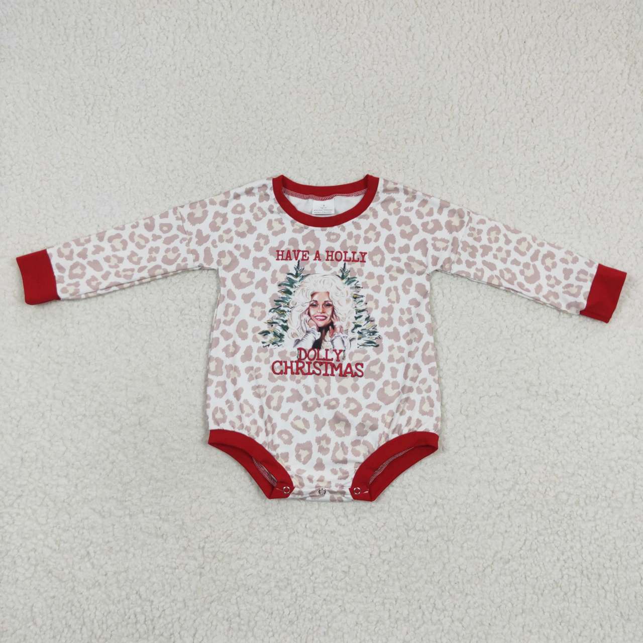 LR0283 Christmas Singer Pink Leopard Long Sleeves Kids Romper