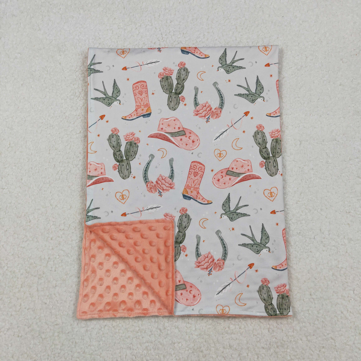 BL0177 Western cactus hat boot pink baby blanket