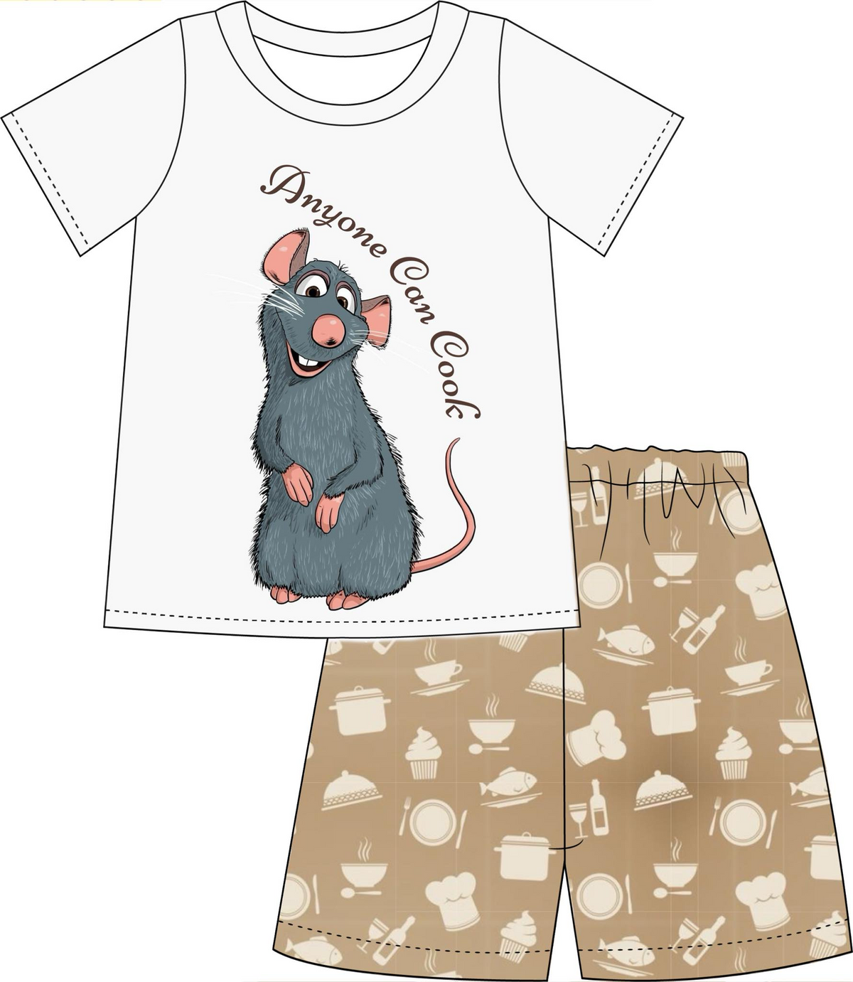 custom style cartoon mouse short sleeve khaki shorts boys set tat 6-8 weeks