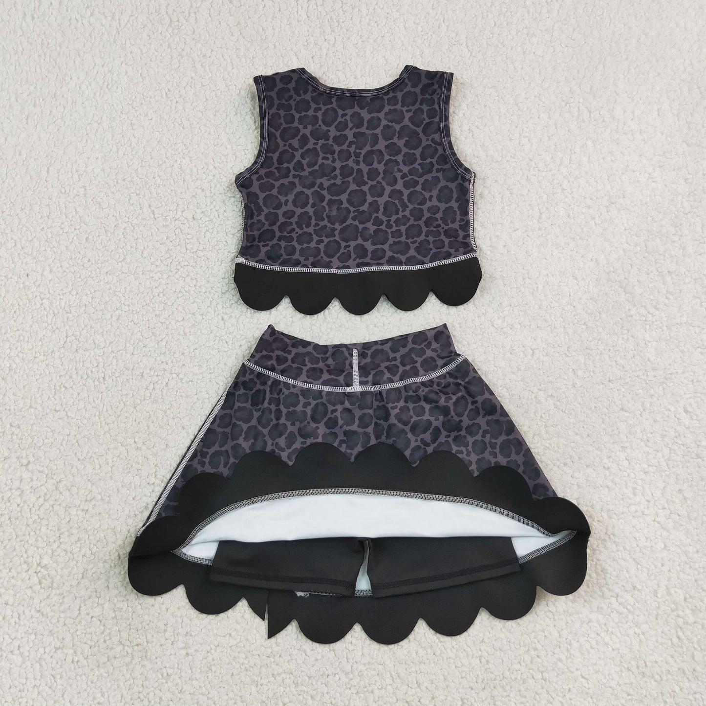 GSD4268 Yoga Scallop Black Sleeveelss Shorts Girls Set