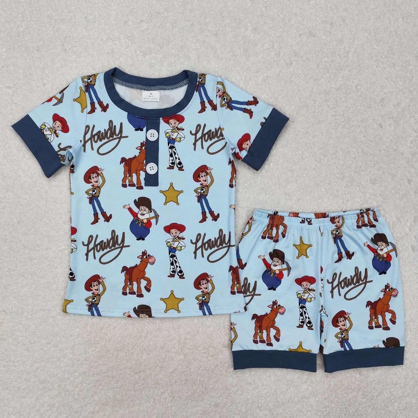 BSSO1214 Western Howdy Cartoon Toy Short Sleeve Shorts Boys Pajamas
