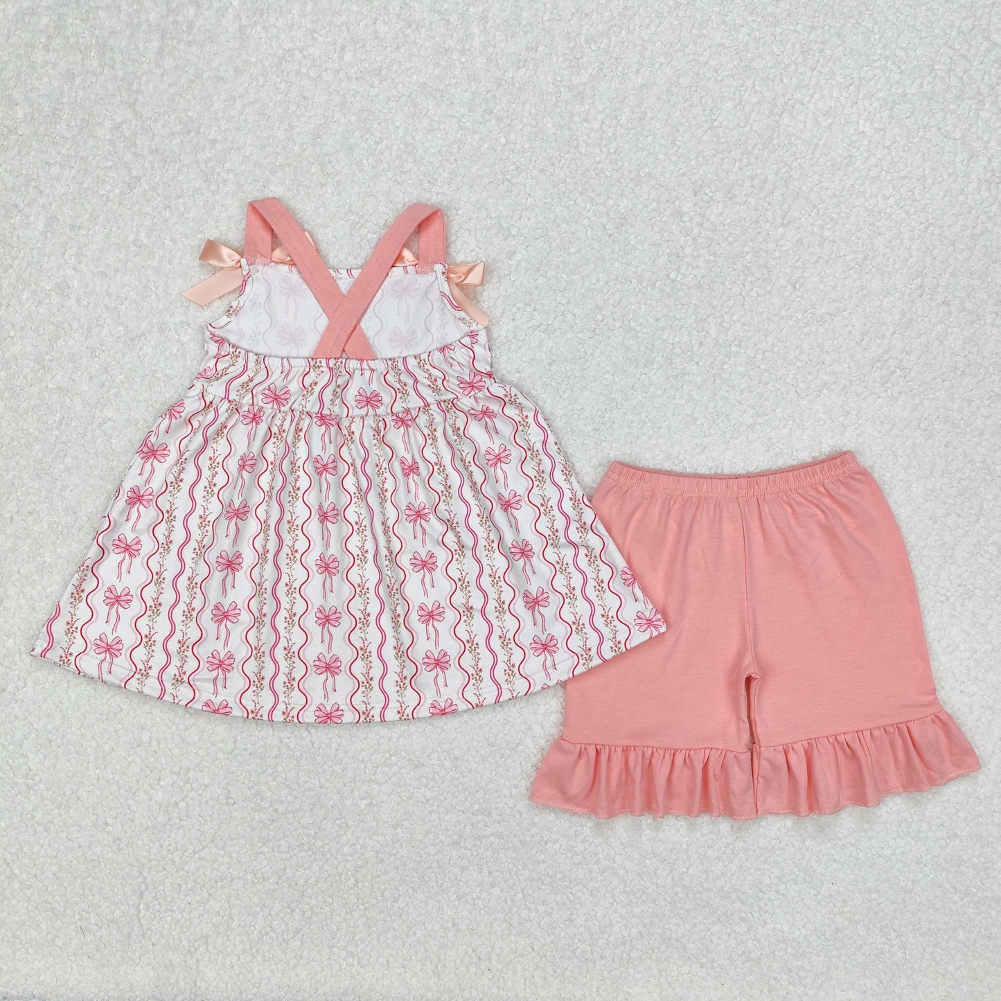 GSSO2094 pink bows flowers camisole top pink shorts girls set