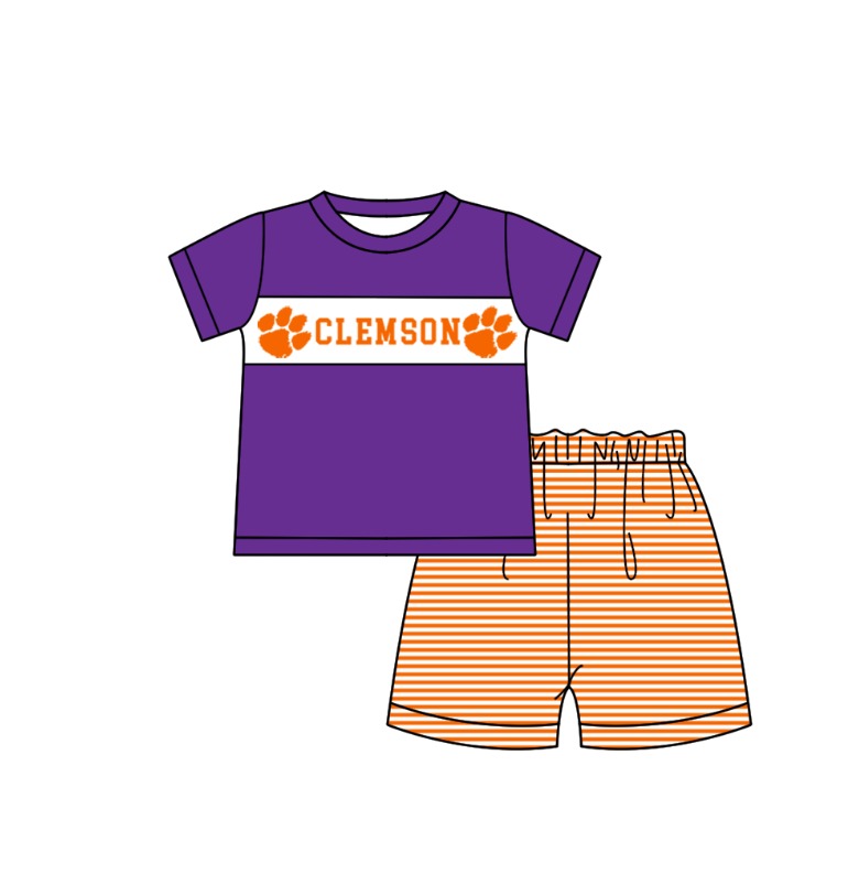 Custom Moq 3 Football Item Purple Clemson Short Sleeve Orange Shorts Boys Set