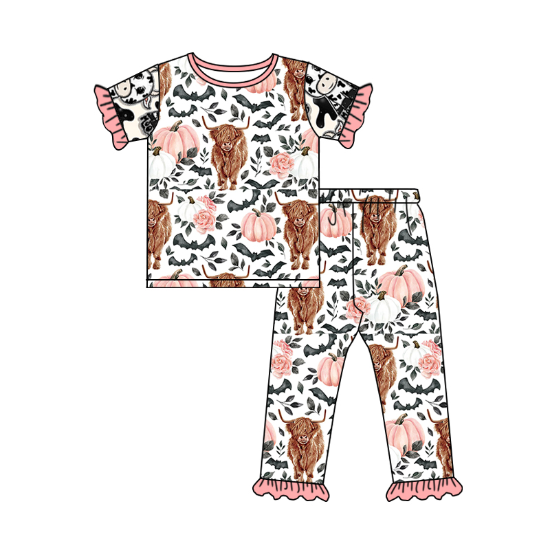 preorder GSPO1524 highland cow pumpkin pink short sleeve pants girls pajamas