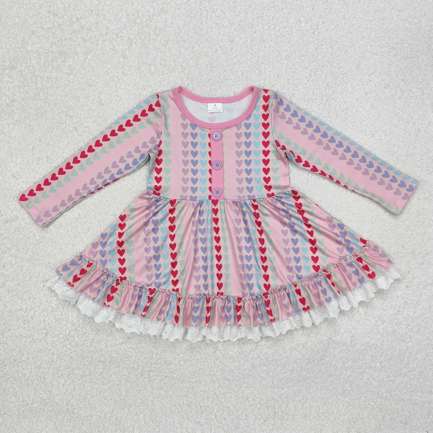 GLD0877 colorful heart pink purple long sleeve girls dress
