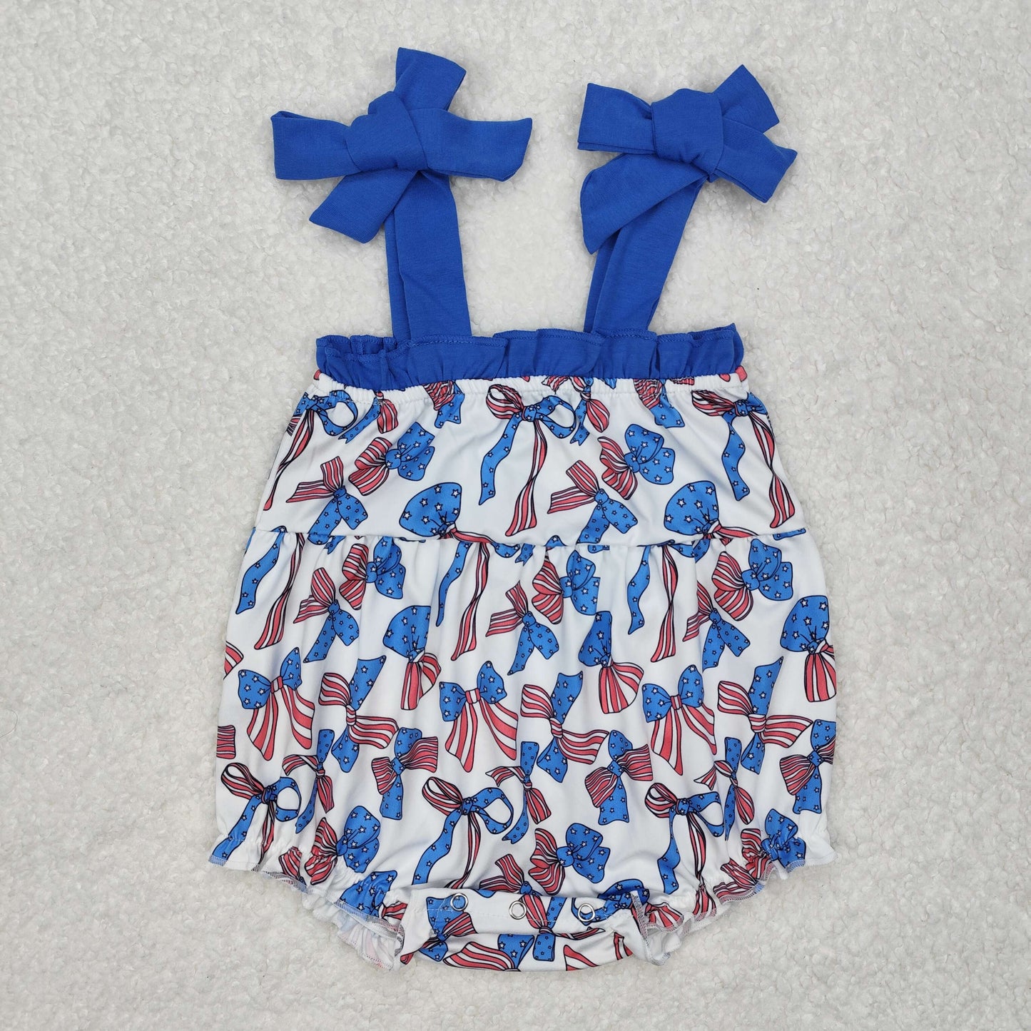 SR2318 July 4th flag bows blue lace-up girls romper