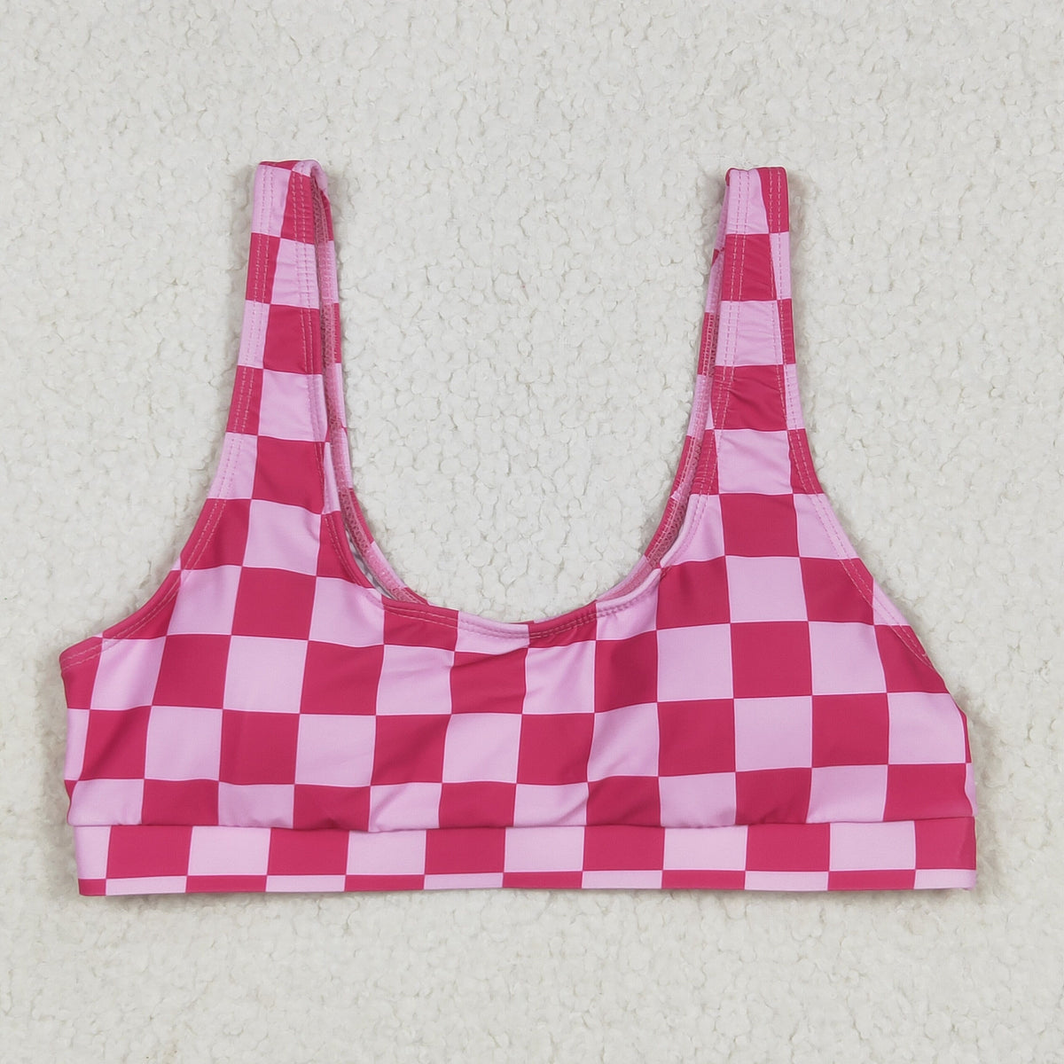 S0560 pink/hot pink checkered adult woman swimsuits top