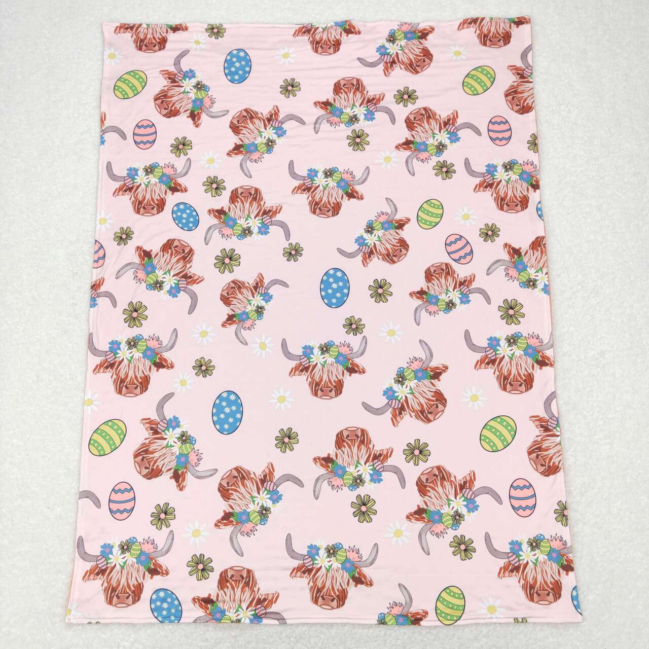 BL0095 Easter highland cow egg pink baby blanket