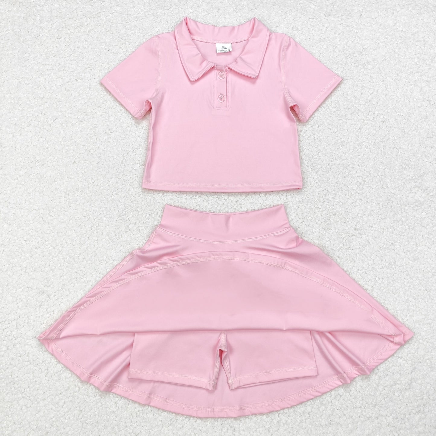 GSD1393 pink short sleeve skirt girls set Active Wear Athletic