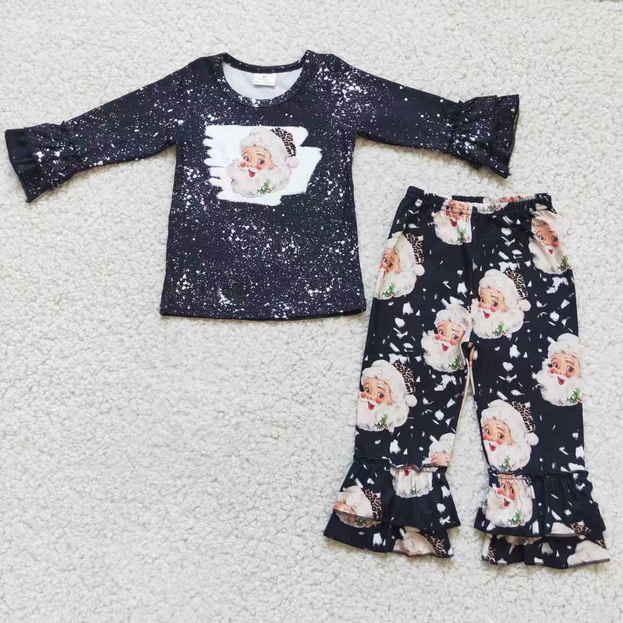 6 A1-18 Christmas Santa Black Long Sleeve Pants Girls Set