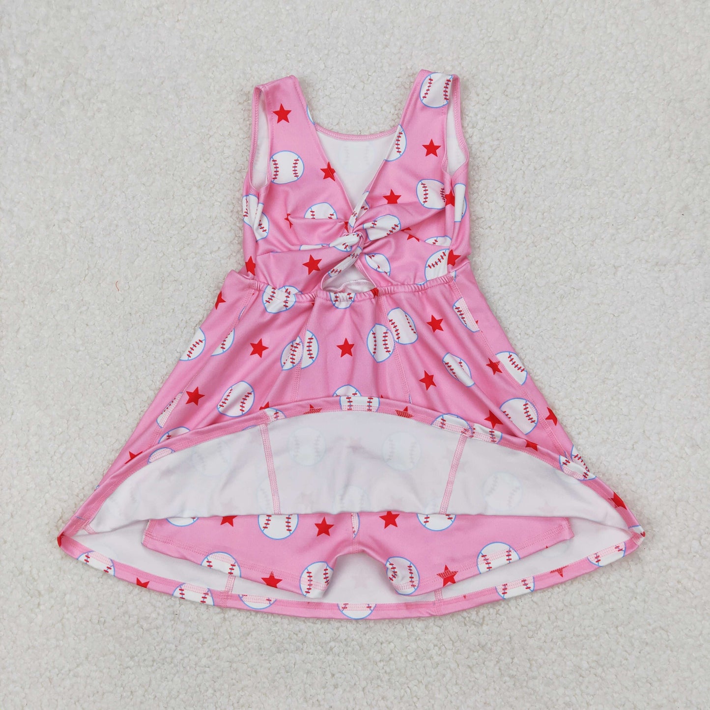 GSD2135 yoga baseball star pink sleeveless twril bow girls dress with shorts