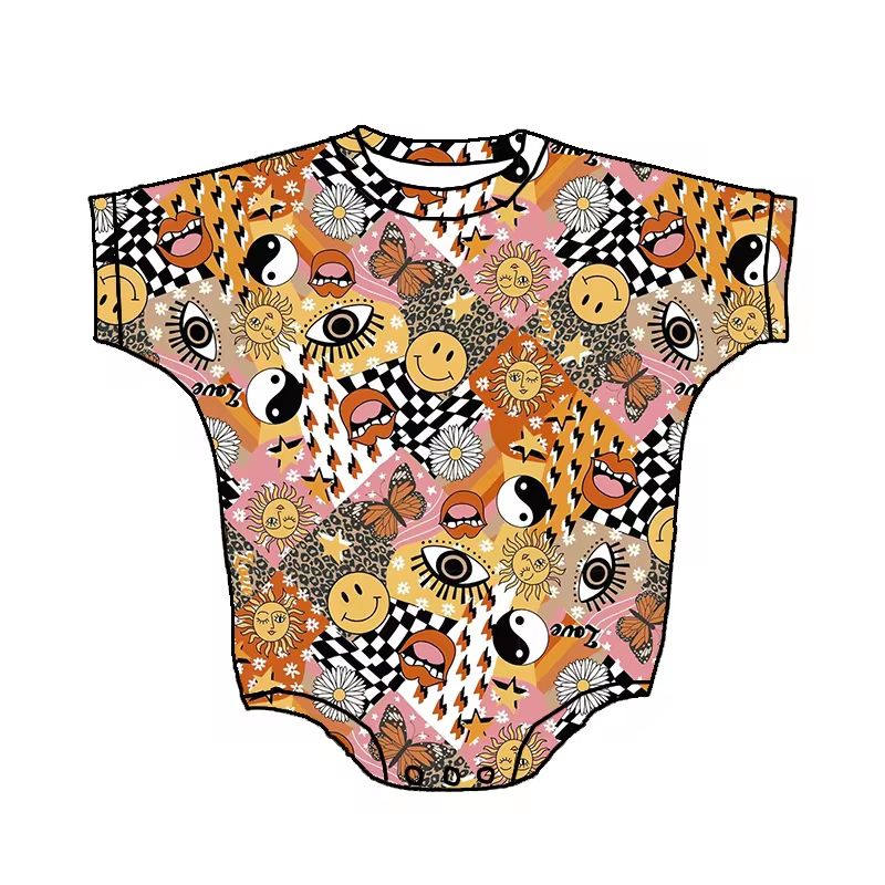 Custom butterfly smile sun short sleeve girls romper
