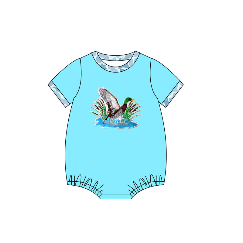 MOQ 3 Custom Hunting Mallard Duck Sky Blue Short Sleeve Boys Romper